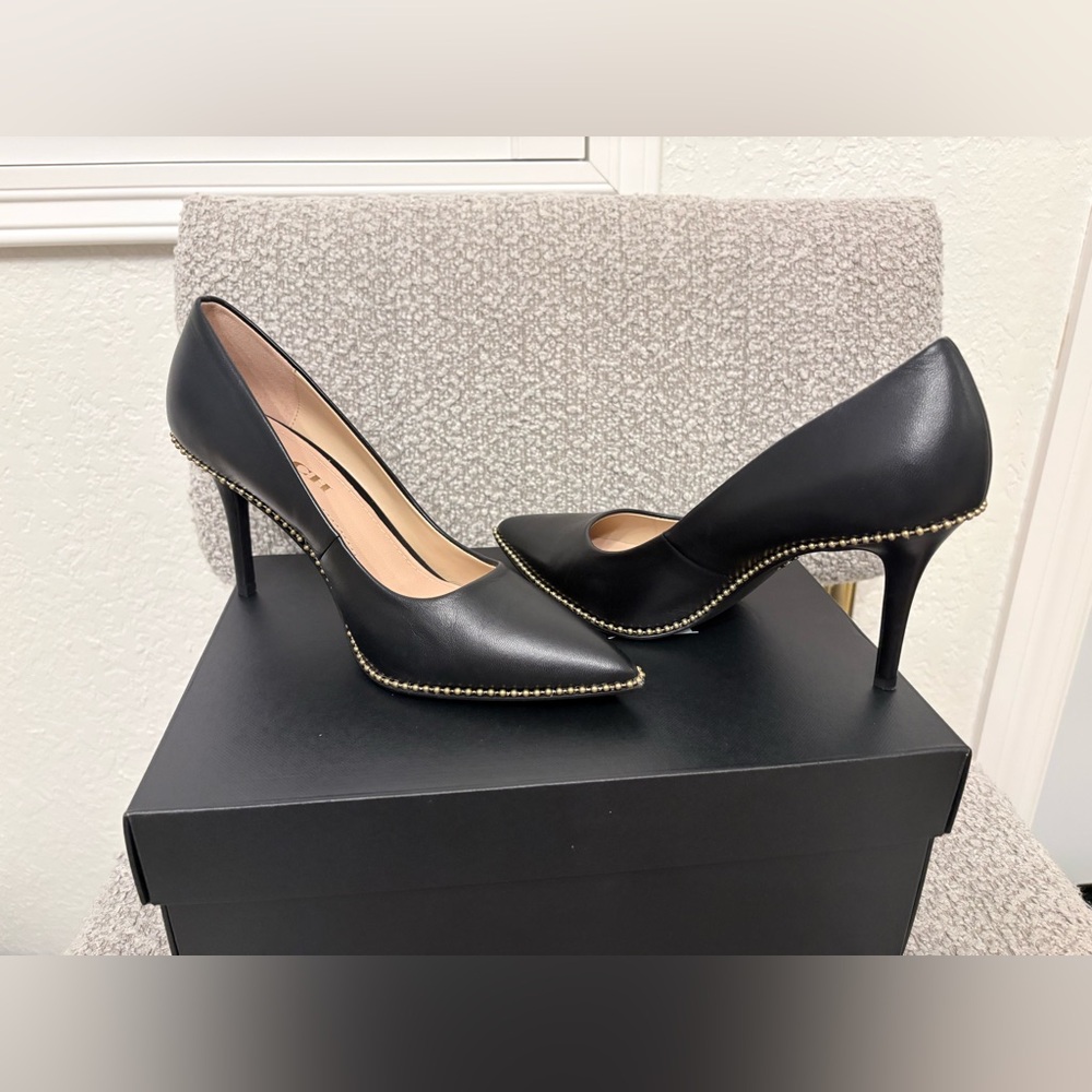 Coach Waverly Black Heels with Gold Trim - Picture 4 of 6